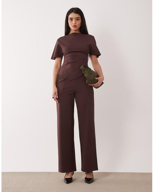 Pretty Lavish Brown Structured Jersey Pleat Detail Top