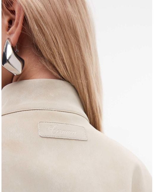 CERNUCCI Natural Faux Suede Funnel Neck Jacket