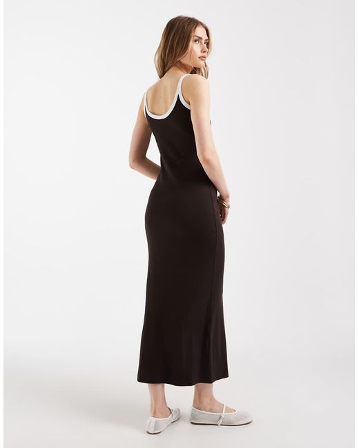 ASOS Brown Contrast Trim Rib Midi Dress