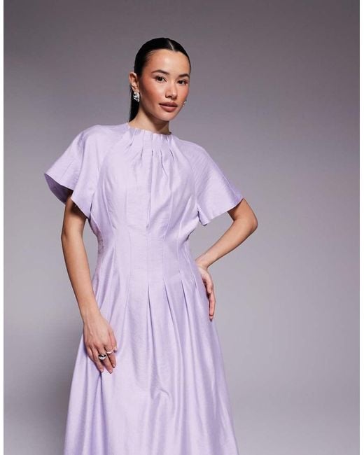 Forever New Purple Flutter Sleeve Midaxi Dress