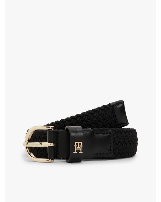Tommy Hilfiger Black Essential Th Monogram Braided Elastic Belt