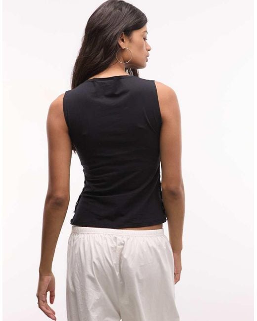 Weekday Black Tank Top With Side Button Detail