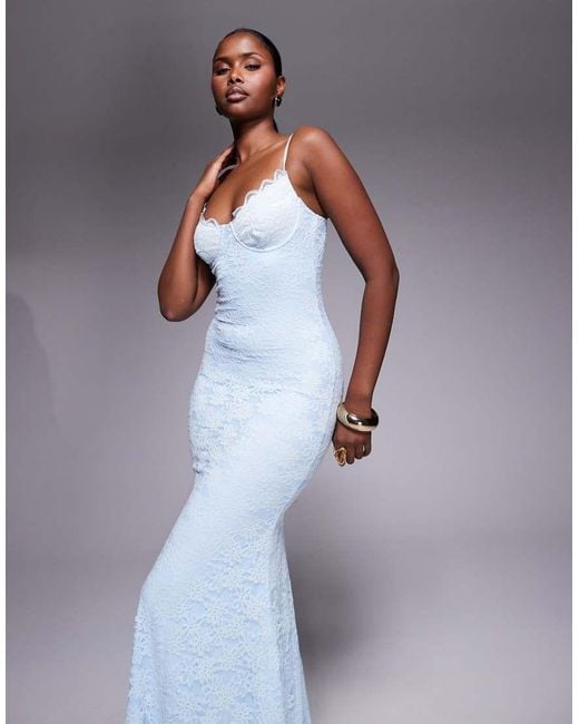 Wanderdoll Blue Leah Structured Cami Lace Fishtail Maxi Dress