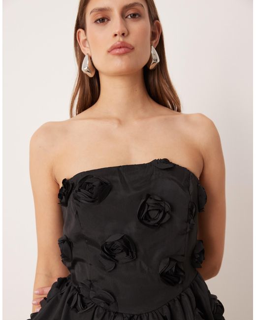 Y.A.S Black 3d Floral Applique Bandeau Top