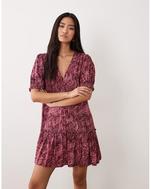 Miss Selfridge Red Printed Spun Smock Dress