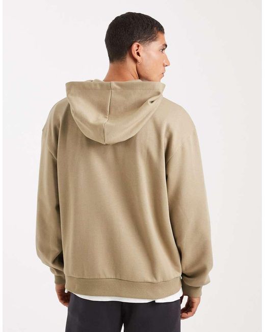 ASOS Natural Relaxed Zip Through Hoodie With Embroidery Print for men