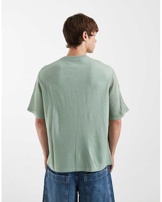 ASOS Green Oversized Knitted Short Sleeve Crochet T-shirt for men
