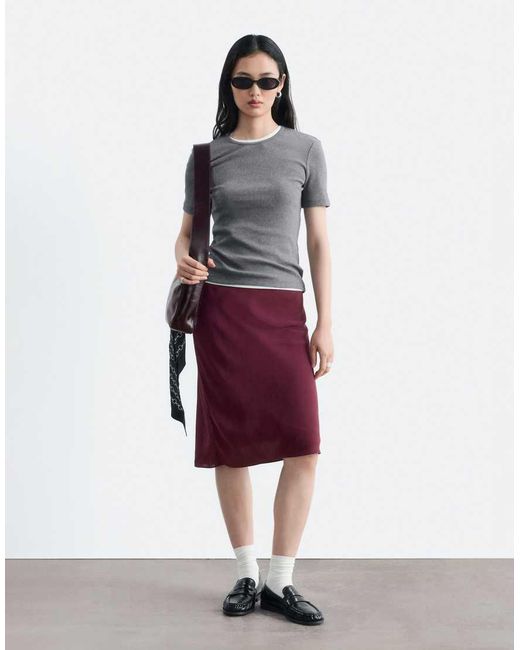 & Other Stories Red Satin Slip Midi Skirt
