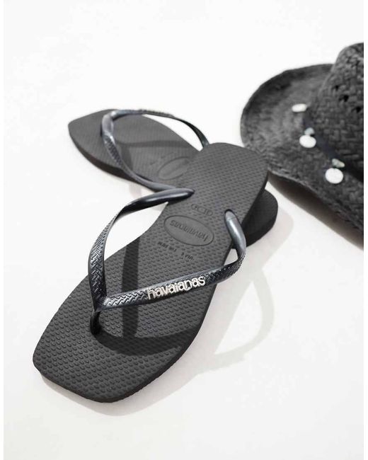 Havaianas White Metallic Logo Square Toe Flip Flops