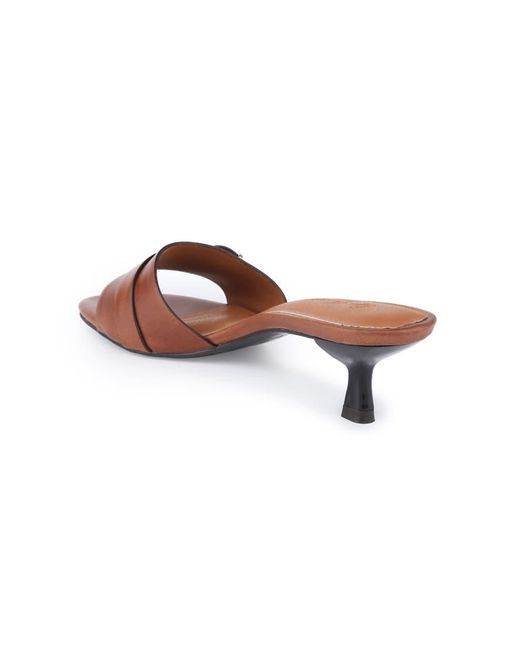 OFF THE HOOK Brown Jackie Leather Kitten Heel Mule Sandals With Buckle Detail