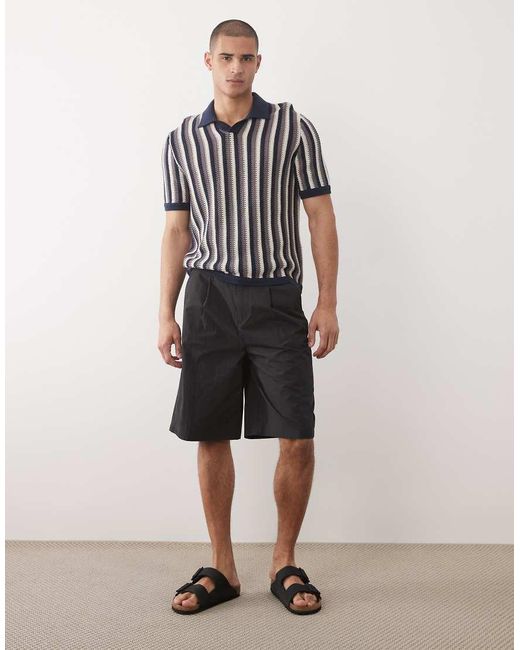 Only & Sons Blue Relaxed Fit Split Neck Knit Polo for men
