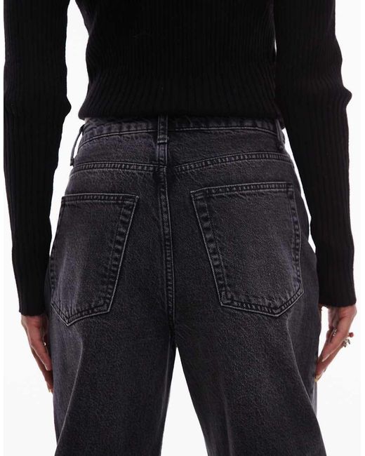 TOPSHOP Black Barrel Mid Rise Jeans