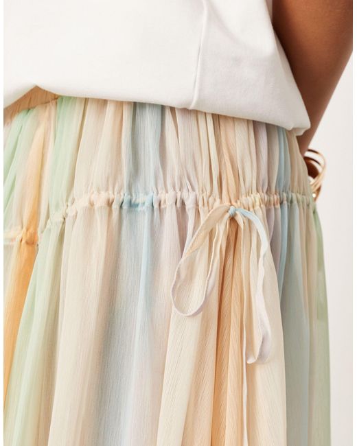 ASOS Natural Tiered Maxi Skirt With Tie Waist