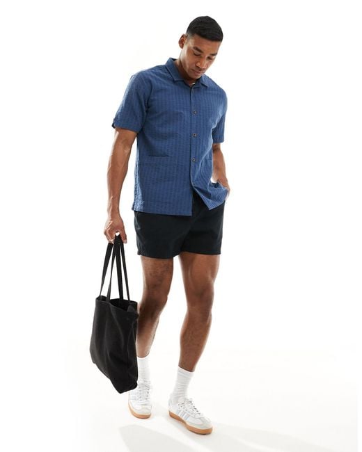 Ben Sherman Blue Short Sleeve Plain Seersucker Relaxed Fit Top for men