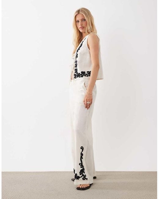 Vila White Embroidered Wide Leg Trouser Co-ord