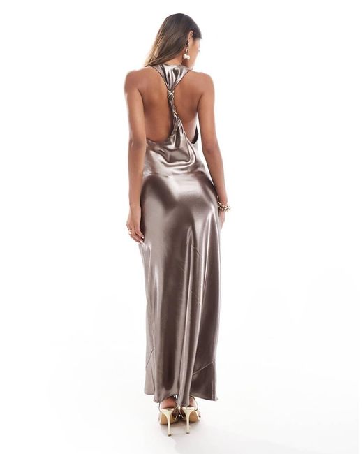 Vestito Sottoveste Midi Allacciato Al Collo Con Incrocio Sul Retro di River Island in Brown