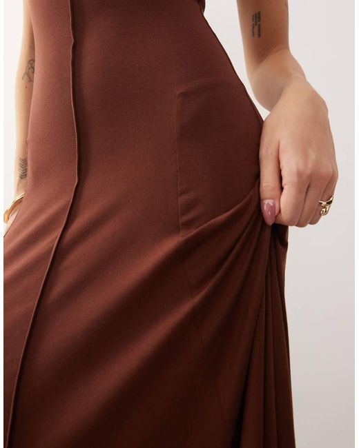 Susmie's Brown Diana Slinky Cupro High Neck Maxi Dress