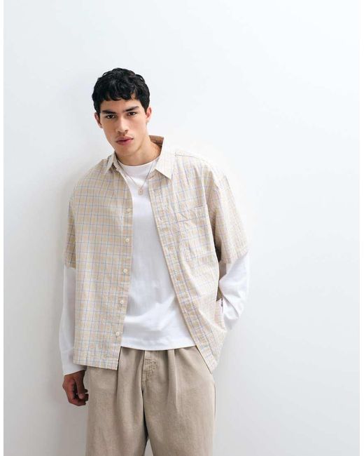 ASOS Natural Oversized Check Shirt for men