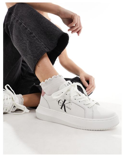 Calvin Klein White Leather Chunky Cupsole Monogram Trainers