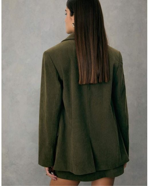 Stradivarius Rechte Blazer Van Corduroy in het Green