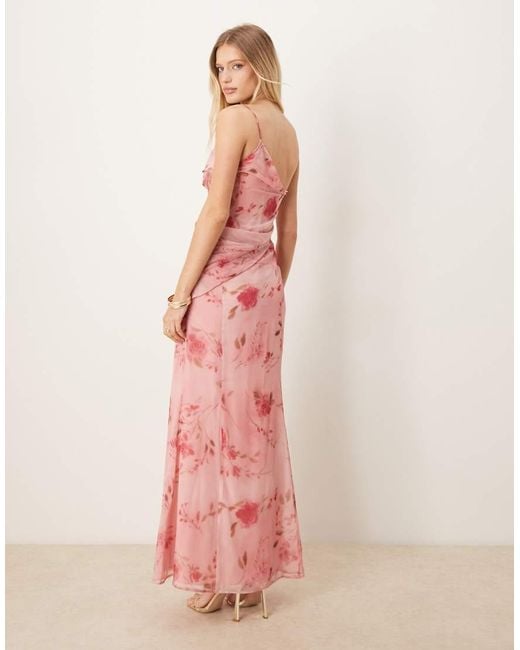 ASOS Pink One-shoulder Draped Maxi Dress