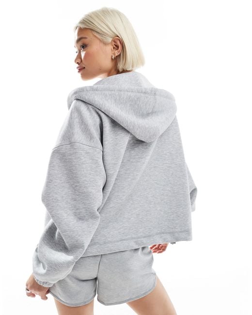 Bershka White Oversized Zip Up Hoodie
