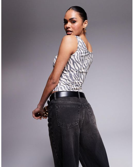 Liquor N Poker Gray Zebra Cut Out Vest Top