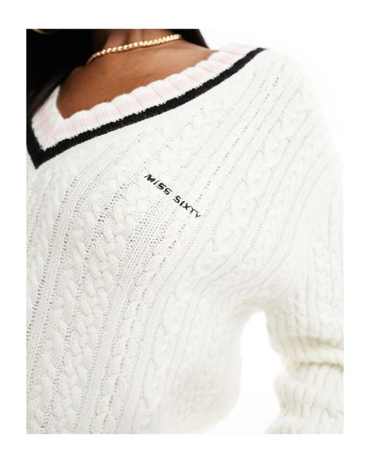 Miss Sixty White Knitted Cricket Jumper With Contrast Trim