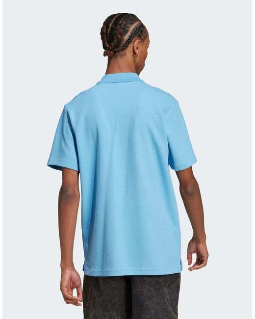 Adidas Originals Blue Trefoil Essentials Waffle Polo Shirt for men