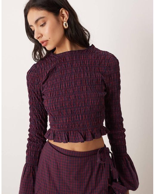 Glamorous Purple Long Sleeve Shirred Top