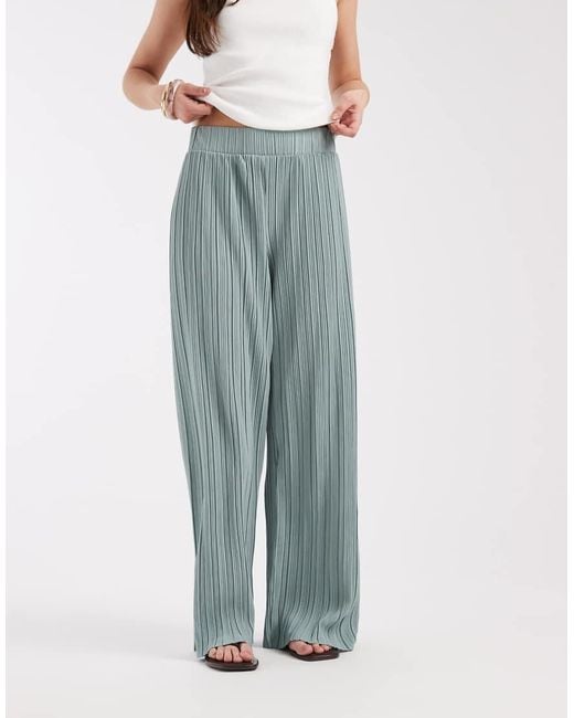 ONLY Blue Plisse Wide Leg Trousers