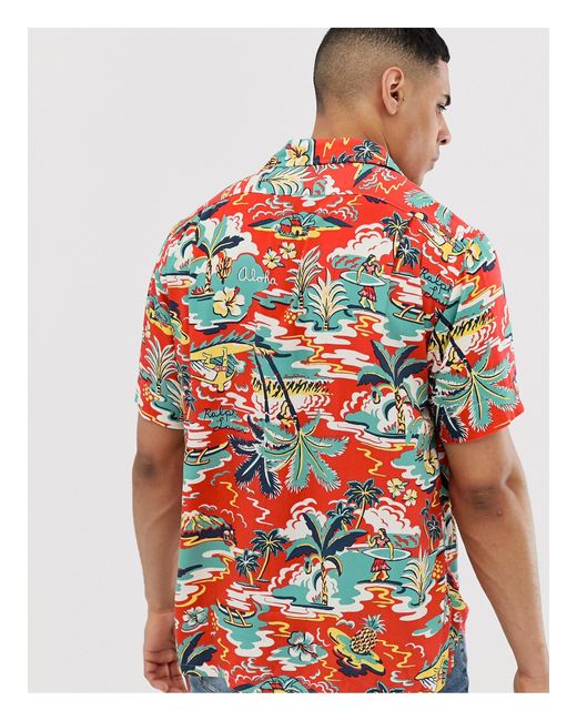 Camicia rossa a maniche corte con stampa hawaiana stile surfPolo Ralph  Lauren in Materiale sintetico da Uomo colore Rosso | Lyst