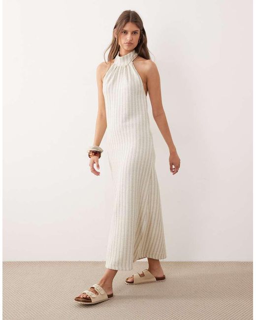 ASOS Natural Textured Knit Halterneck Midi Dress