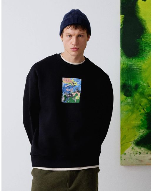 X alice hartley - sweat oversize avec écussons brodés à fleurs devant et au dos Topman pour homme en coloris Black