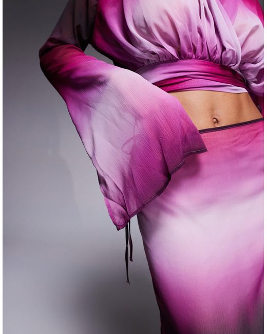 Aria Cove Purple Chiffon Wrap Split Sleeve Beach Top Co-ord