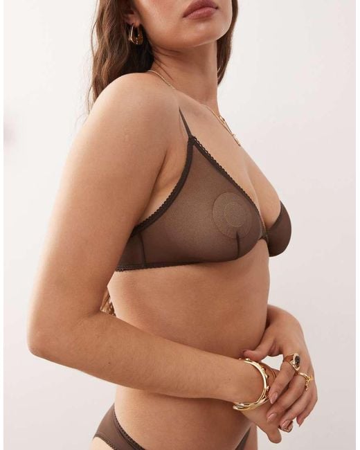 Monki Brown Mix And Match Soft Mesh Triangle Bra