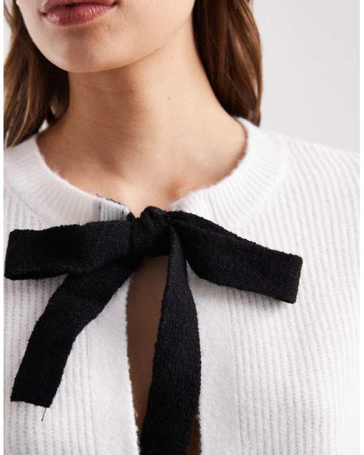 Pieces White Reversible Contrast Tie Front Knitted Cardigan