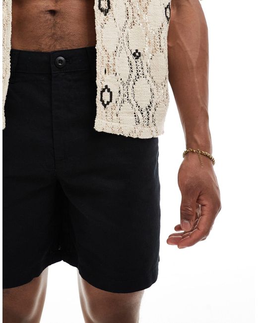 ASOS Black Wide Regular Length Linen Shorts With Fixed Waist for men