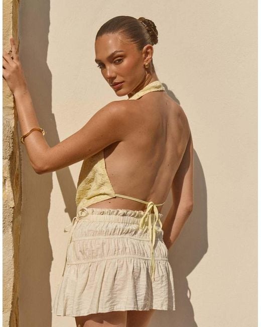 The Frolic Natural Exclusive Shirred Tie Side Frill Mini Skirt