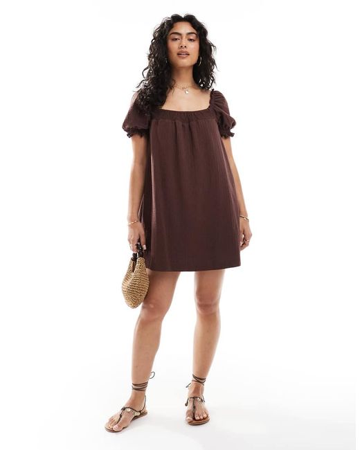Miss Selfridge Red Seersucker Smock Mini Dress With Shirring