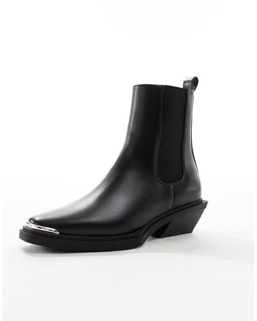 ASOS Blue Aruba Flat Western Boots With Toe Cap Detail