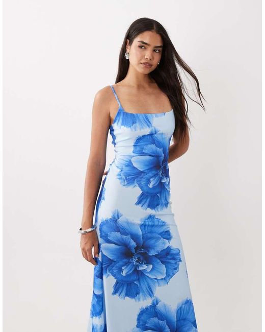 ASOS Blue Square Neck Maxi With Open Lace Up Back