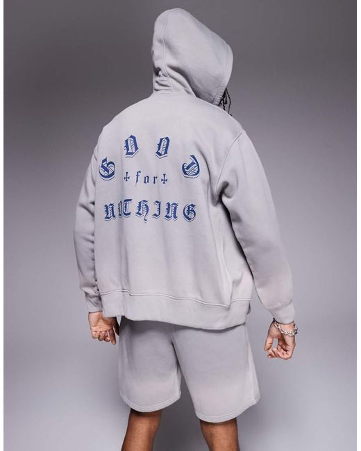 Felpa Con Cappuccio Grigia Con Stampa Sul Retro di Good For Nothing in Purple da Uomo