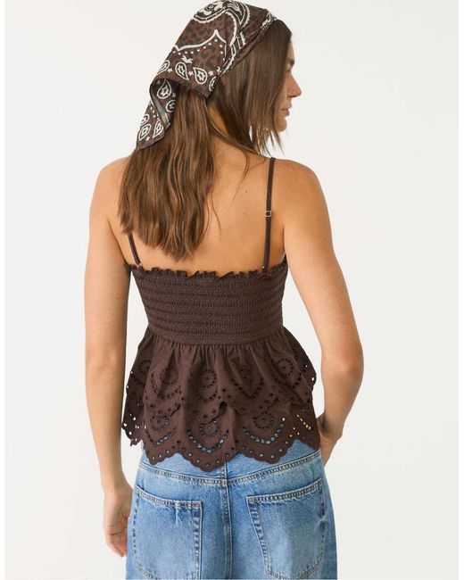 Stradivarius Black Embroidered Ruffled Top