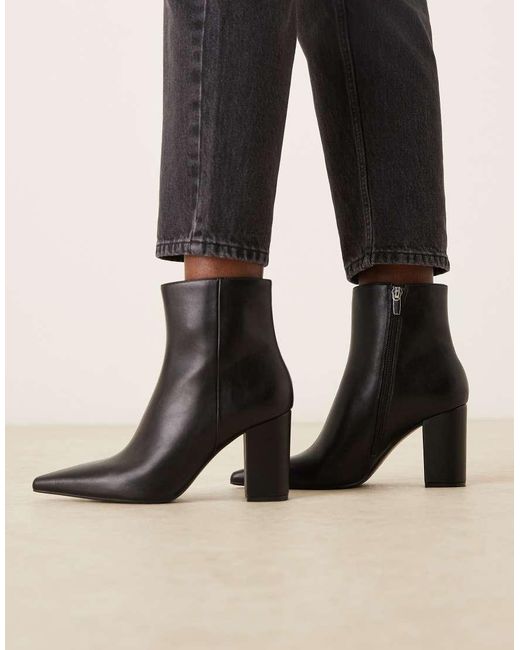 Mango Black Textured Leather Look Block Heel Boot