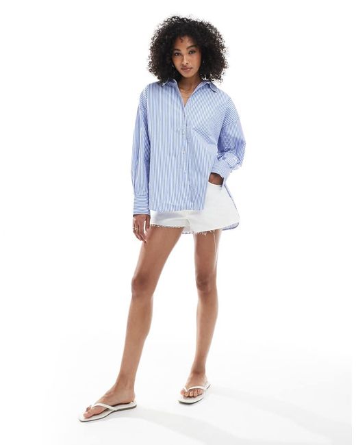 JJXX Blue Jamie Oversized Poplin Shirt