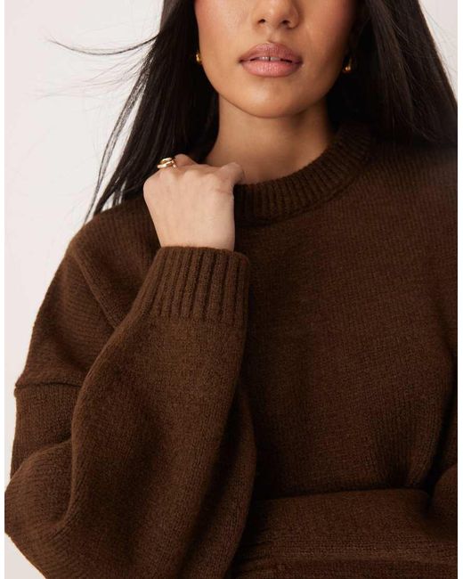 ASOS Brown Oversized Crew Neck Jumper With Curved Hem