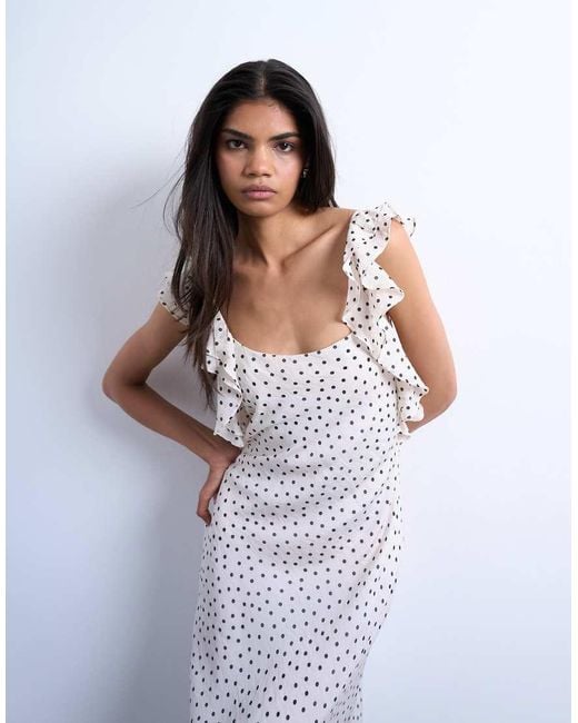 TOPSHOP White Ruffle Shoulder Amalfi Slip Dress
