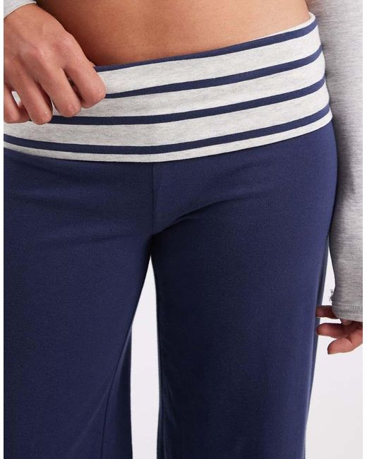 Hollister Blue Reversible Knitted Foldover Wide Leg Pants