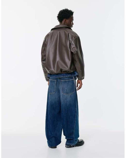 Pull&Bear Volumineus Jack Met Leereffect in het Blue voor heren